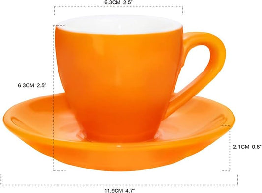 Porcelain Espresso Cup with Saucer, Espresso shot Cup, 80ml/2.7Oz, Orange