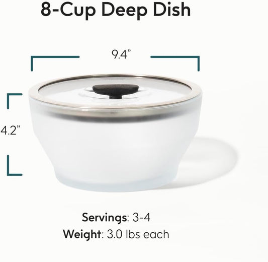 Anyday 8-Cup Microwave Cookware & Glass Container with Glass Lid, Plastic-Free Deep Food Storage | Stackable Airtight Steamer with Vented Lid for Microwave-Safe Reheating, Steaming Vegetables & Rice