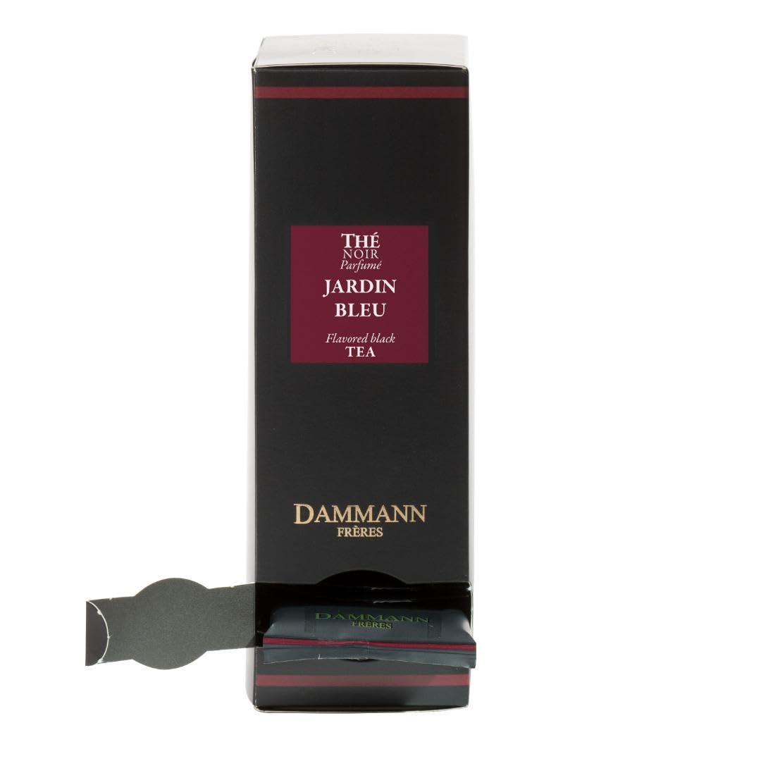 Dammann Freres Sachets, Jardin Bleu Tea Bags, Premium Gourmet French Black Tea, Blend Strawberry, Rhubarb Flavors, Individually Wrapped, 24 Count (Single Pack)