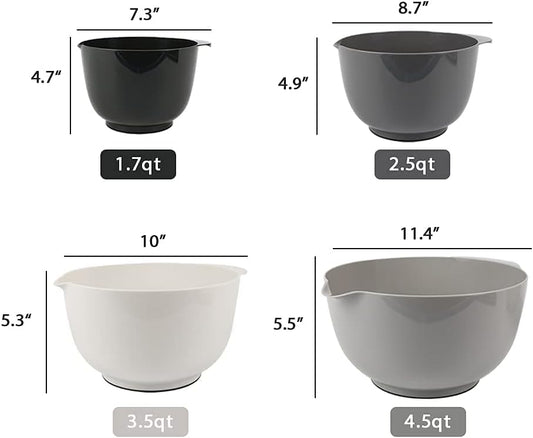 BoxedHome Classic Mixing Bowl Set, BPA Free Plastic, Microwave and Dishwasher Safe (Set of 4, Grey),3.5 quarts