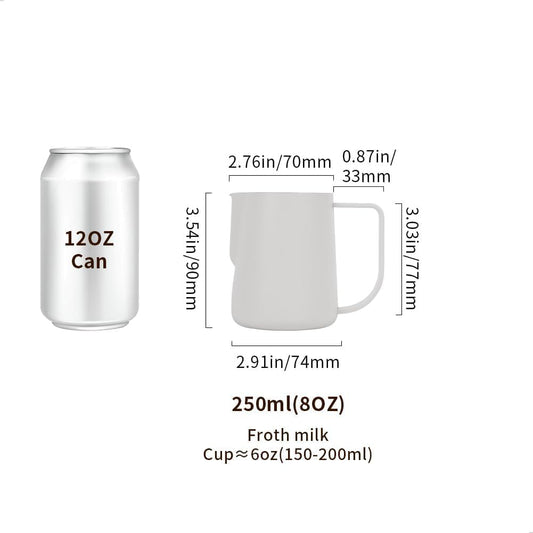 watchget Milk Frothing Pitcher 250ml/8oz Stainless Steel Espresso Steaming Pitcher Milk Coffee Cappuccino Latte Art Barista Steam Pitcher Milk Frothing Jug, White