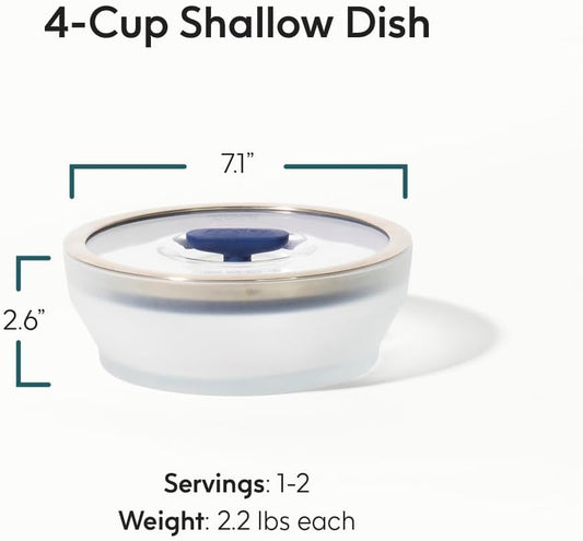 Anyday 4-Cup Microwave Cookware & Glass Container with Glass Lid, Plastic-Free Shallow Food Storage | Stackable Airtight Steamer with Vented Lid for Microwave-Safe Reheating, Steaming Vegetables