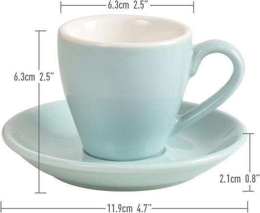 Porcelain Espresso Cup with Saucer And Stainless Steel mini Spoons, Espresso shot Cup, 80ml/2.7Oz, Pack of 2, Blue