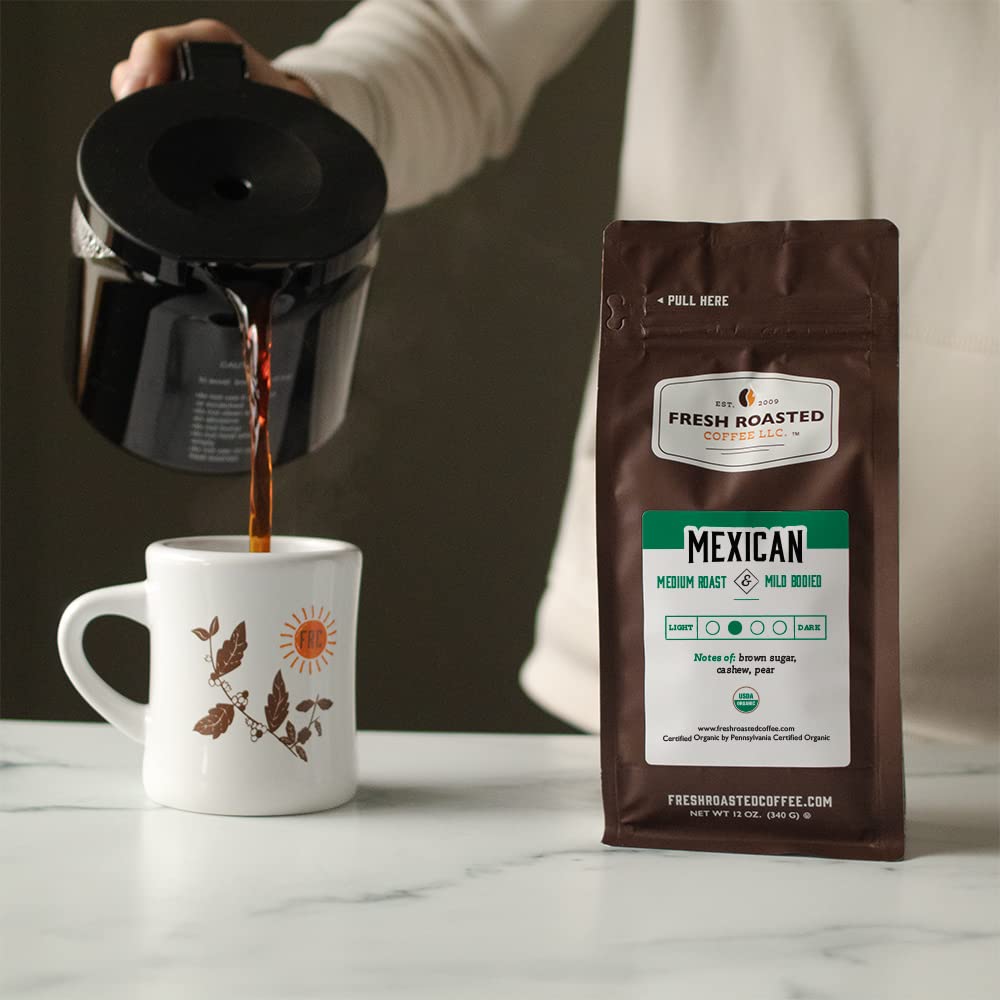 Fresh Roasted Coffee, Organic Mexican | Mold & Myco 3rd Party Tested, USDA Organic, Kosher | Medium Roast 12 oz Whole Bean