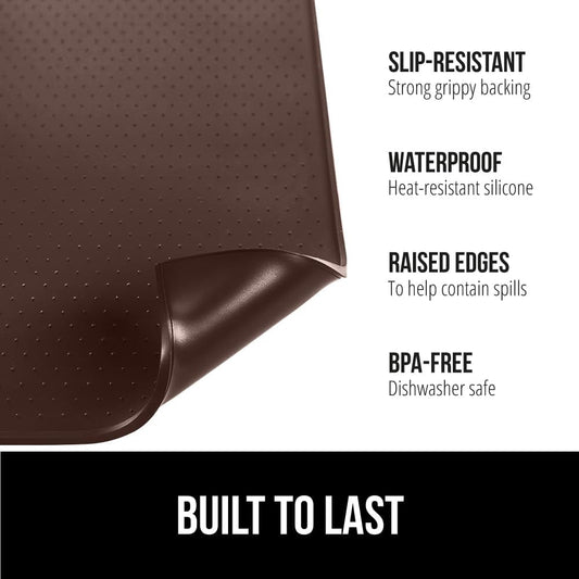 GORILLA GRIP Silicone Coffee Mat, Espresso Drink Bar Station Accessories, Waterproof Heat-Resistant Dish Drying Mats, Stay in Place on Kitchen Counter, Home Kitchen Decor Essentials, 10x14, Brown
