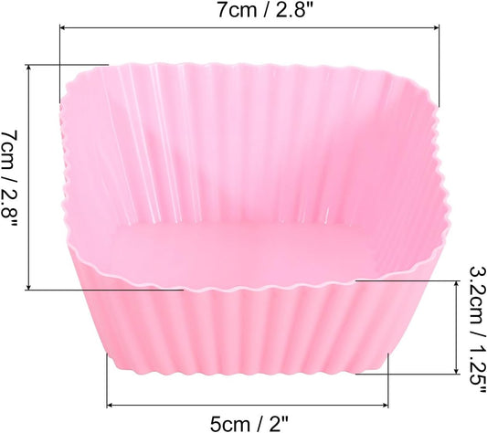 uxcell 18Pcs Silicone Cupcake Baking Cups, Silicone Muffins Liners Non-Stick Square Baking Cups, for Cooking Eggs Baking Muffins and Make a Cake(Pink)