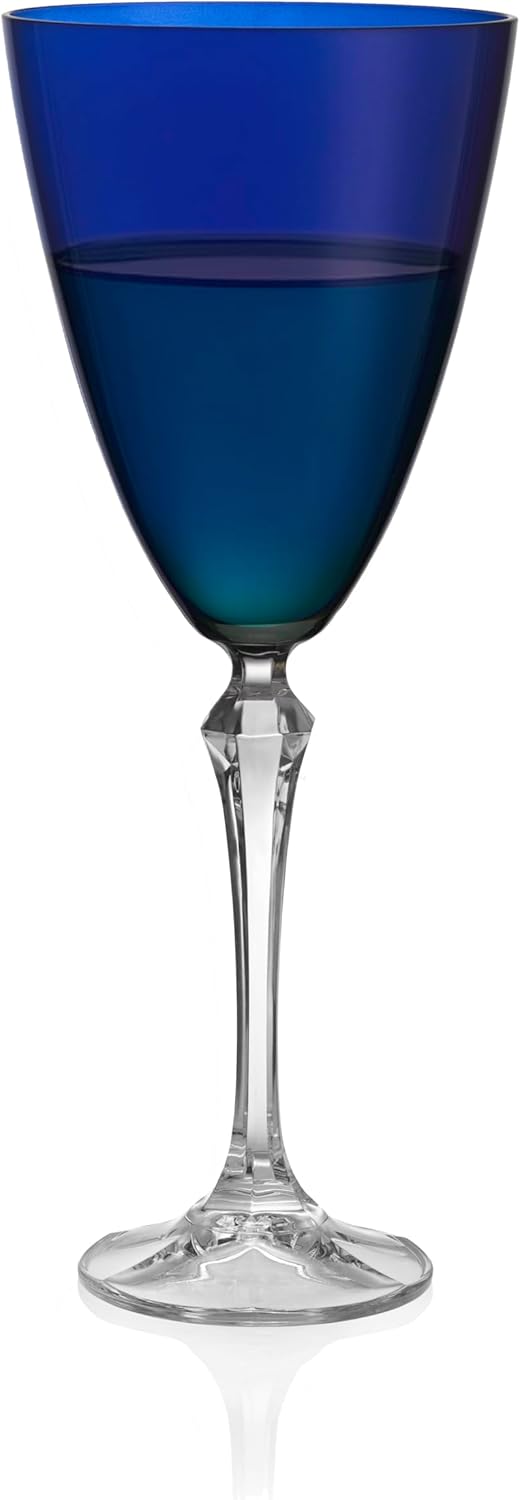 Barski Wine Glass - Set of 4 - Assorted Colored Cup - for Water - White or Red Wine - 9 fl. Oz. - Clear Stem - Glasses - Made in Europe