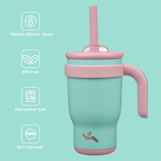 14 oz Tumbler with Side Handle, Insulated Water Bottle with Straw and 2 in 1 Lid, Stainless Steel Cup Travel Coffee Mug for Sports Office Gym,Guava