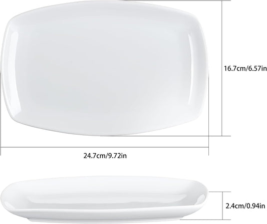 Ceramic Serving Platter Set, 4 Pcs 10 inch Rectangular Serving Tray for Entertaining at Parties and Weddings, White Platter Rectangular Dishes Dinner Plates for Appetizer Meat Bread Dessert and Sushi