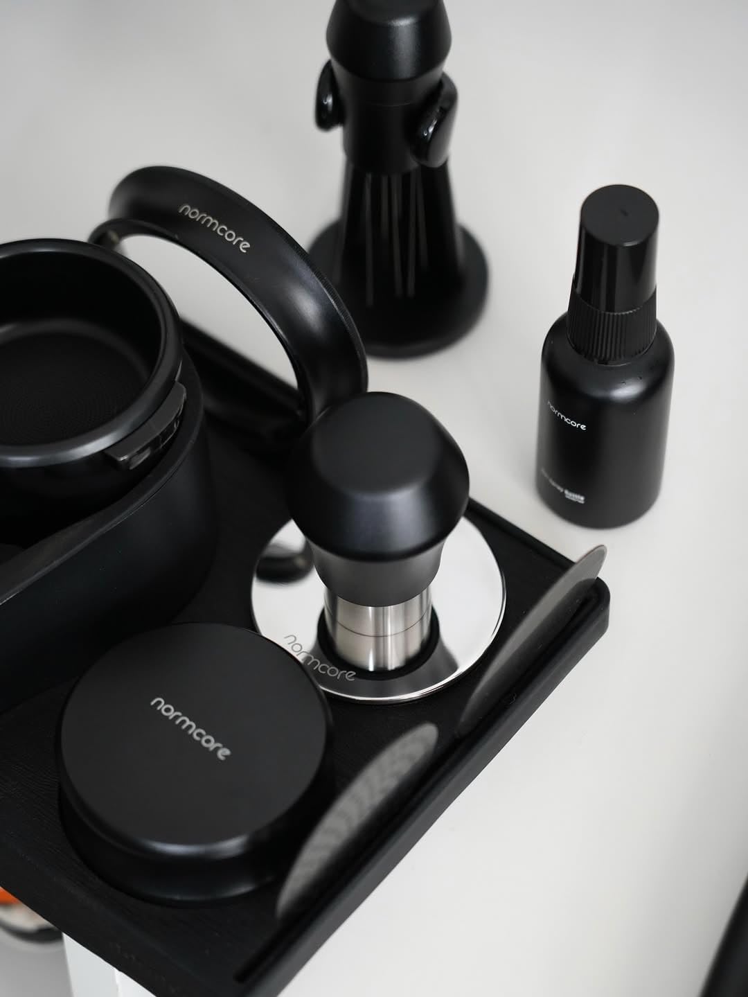 Normcore 53.3mm Espresso Tamper V4.1 Mini, Spring-Loaded Coffee with Click Feedback, Self-Leveling Stainless Steel Flat Baffle, Compatible with Breville Sage 54mm Portafilters, Black