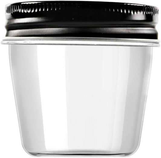 Novelinks 4 Ounce Plastic Jars with Black Lids - Refillable Round Clear Containers for Kitchen & Household Storage - BPA Free (40 Pack)