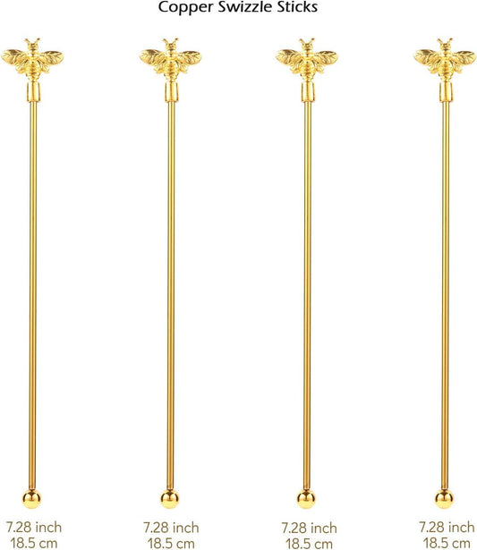 4Pcs Bumble Bee Cocktail Stirrers Swizzle Sticks Stainless Steel 7.5" Coffee Beverage Stir Sticks with Gold Decor Top for Mixing Cocktail, Hot Cocoa, Creamer