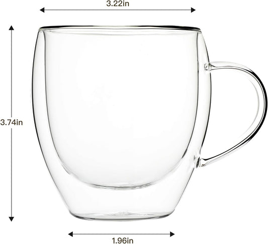 Aurzen 2 Pack Double Walled Glass Coffee Mugs with Handles 8.5oz, Large Insulated Layer Coffee Cups, Clear Borosilicate Mugs, Perfect for Cappuccino, Tea, Microwave Safe (8.5oz-2Pack)