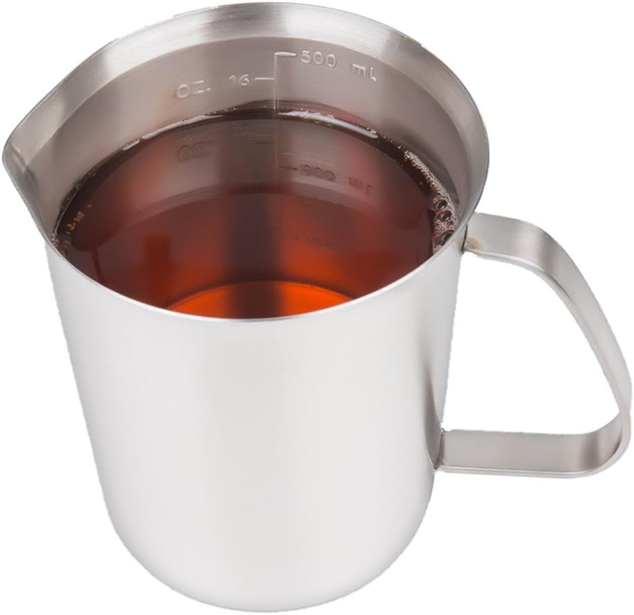 Measuring Cup, Stainless Steel Measuring Cup (16 Ounce/ 0.5 Liter- 2 Cup), Milk Frothing Pitcher, Steaming Pitcher, Milk Frothing Cup Jug with Marking with Handle for Espresso Machines, Latte Art