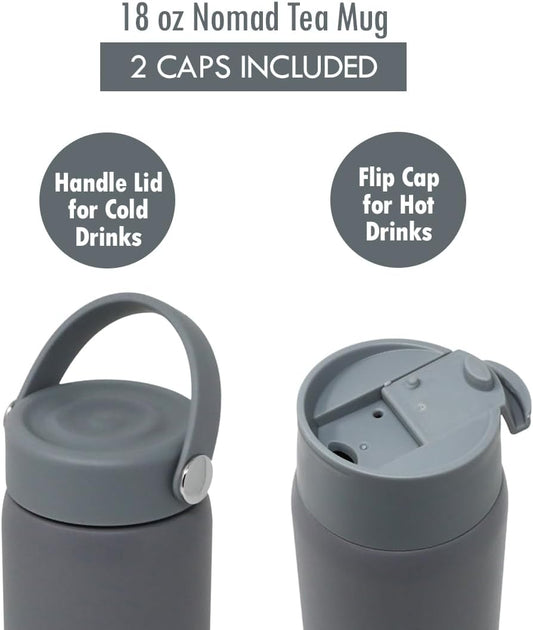 MIRA 18 oz Tea Infuser Thermos - Stainless Steel Travel Bottle with Removable Strainer for Loose Leaf Tea - Insulated Hot & Cold Brew Steeper - Smoke Gray