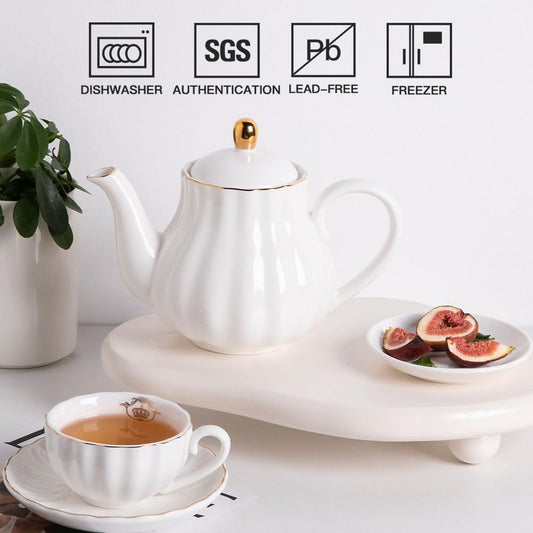 Sweejar Royal Teapot, Ceramic Tea Pot with Removable Stainless Steel Infuser, Blooming & Loose Leaf Teapot - 40 Ounce (White)