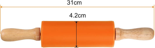 HARFINGTON Silicone Rolling Pins for Baking 12 Inch Wooden Handle Non Stick Rolling Pin Small Roller Playdough Rolling Pins for Dough Pizza Pastry Fondant Kitchen, Orange