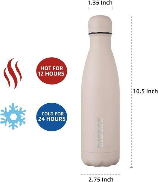 BJPKPK 17oz Insulated Stainless Steel Water Bottles,Sports Water Bottles Keep Cold for 24 Hours and Hot for 12 Hours,BPA Free for Travel,Apricot