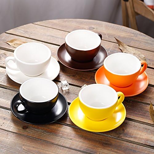Cappuccino Barista Cup and Saucer Latte Art & Americano, New Bone China Coffee Shop Use (Glossy White, 8.5 oz)
