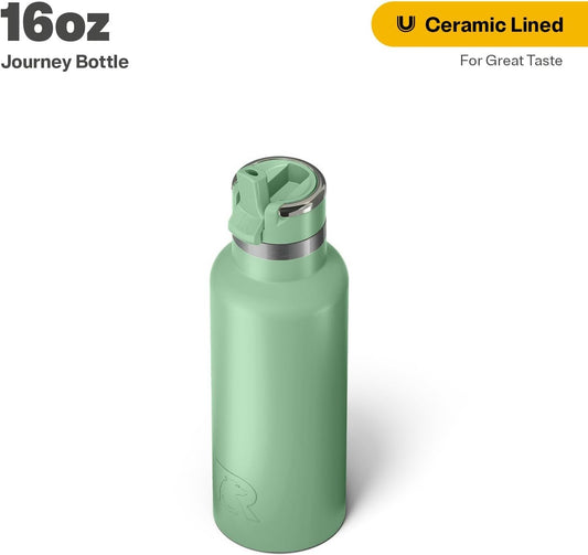RTIC 16oz Journey Bottle Metal Stainless Steel Vacuum Insulated, BPA Free, Reusable, for Water, Hot and Cold Drinks, Travel, Sports, Camping, Sage