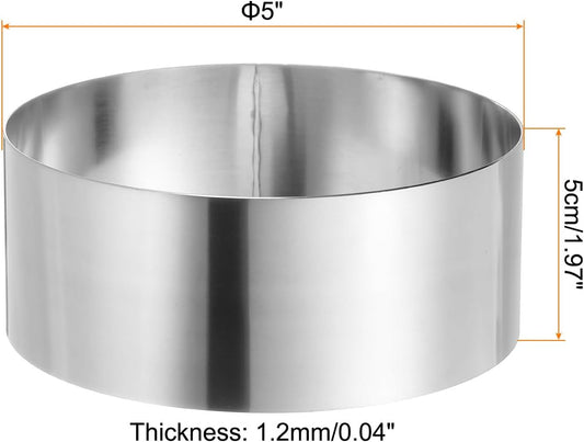 HARFINGTON Round Cake Ring 5 x 2 Inch Seamless Stainless Steel Pastry Mousse Dessert Ring Mirror Coating for Baking Cooking Making Tool