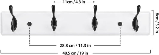 Wooden Coat Rack, Wall-Mounted Organizer for Closet, Entryway, Hallway, Foyer, Bedroom, Heavy Duty Double Hooks for Hanging Towels, Bags, Hats, Jackets, Key (WhiteBlack, 4 Hooks)