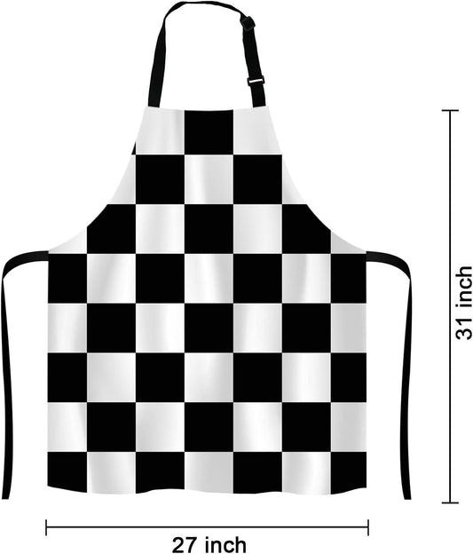 Black and White Art Design Checkered Bib Apron with Adjustable Neck for Men Women,Suitable for Home Kitchen Cooking Waitress Chef Grill Bistro Baking BBQ Apron