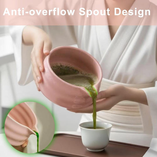 Cute Pink Matcha Whisk Set of 5 for Matcha Tea,Matcha Powder Kit(Bowl with Spout+bamboo Whisk and Holder+Strainer+Scoop)for Macha Starter Making Tools with Small Sifter Sieve Mixer Wisk Chasen Chawan