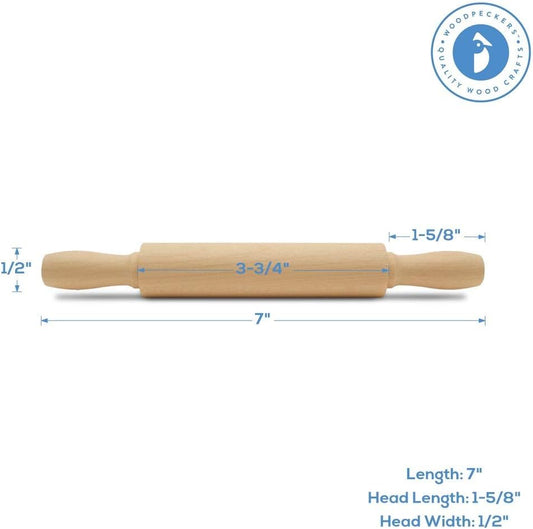 Wooden Mini Rolling Pin, 7 Inches Long, Pack of 50, Perfect for Fondant, Pasta, Baking in the Kitchen, Play-doh, Crafting and Imaginative Play, by Woodpeckers