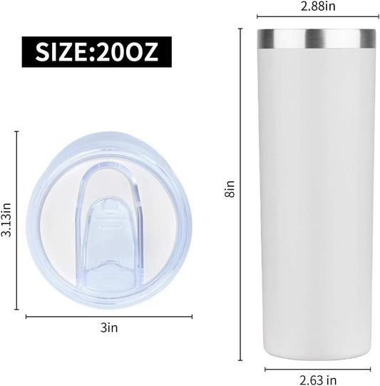 HASLE OUTFITTERS 20 oz Skinny Tumblers Bulk Set, Stainless Steel Insulated Slim Tumblers with Lids, Reusable Double Wall Travel Coffee Mugs, Durable Powder Coated Travel Water Cups(White, 8)