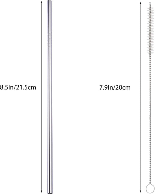 10 Pcs Stainless Steel Straws, Reusable Drinking Straws, Straight Metal Straw Sets with 2 Pcs Cleaning Brushes (8.5 Inch, Silver)