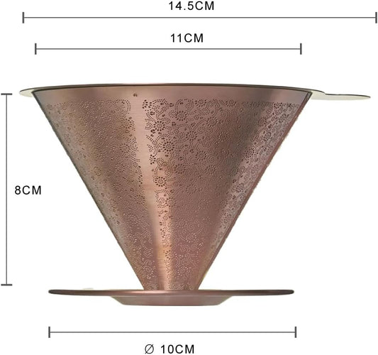 ATHIA Golden Reusable Coffee Filter, Stainless Steel Pour Over Dripper with Laser-etched Mesh cone, Eco-friendly Paperless Design, Fits Most Mugs, Carafes & Hario Brewers (Rose Golden, Flower Carving)