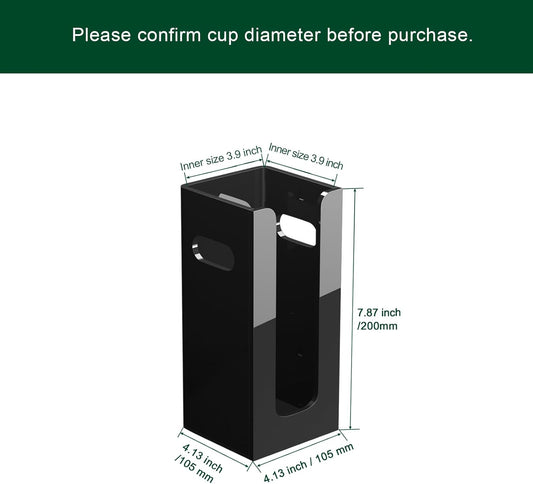 Disposable Coffee Cup Dispenser with Handles, Countertop or Wall Mount Hot/Cold Drink Cup and Lid Holder - Bathroom/Kitchen/Office Acrylic Cup Lid Storage Organizer (1 Compartment, Black)