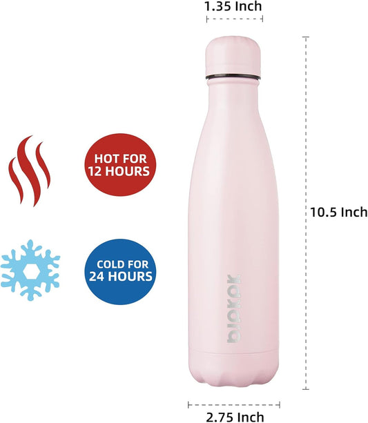 BJPKPK Stainless Steel Water Bottles 17oz Insulated Water Bottle Keep Cold And Hot,Sakura Pink