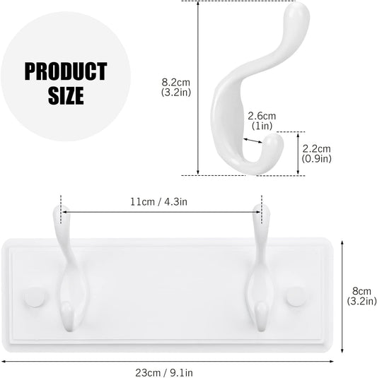 Wooden Coat Rack, Wall-Mounted Organizer for Closet, Entryway, Hallway, Foyer, Bedroom, Heavy Duty Double Hooks for Hanging Towels, Bags, Hats, Jackets, Key (White, 2 Hooks)