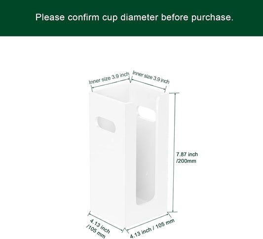 Disposable Coffee Cup Dispenser with Handles, Countertop or Wall Mount Hot/Cold Drink Cup and Lid Holder - Bathroom/Kitchen/Office Acrylic Cup Lid Storage Organizer (1 Compartment, White)