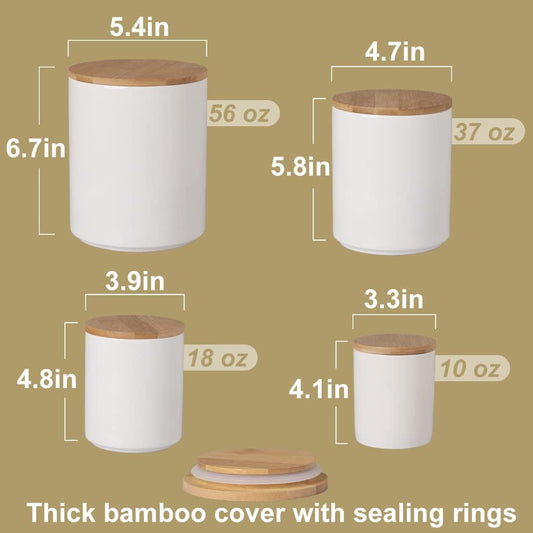 Sweejar Kitchen Canisters Ceramic Food Storage Jar Set, Stackable Containers with Airtight Seal Bamboo Lid for Serving Ground Coffee, Tea,Grains, Herbs,Sugar, Salt and More - Pack of 4(Gray)