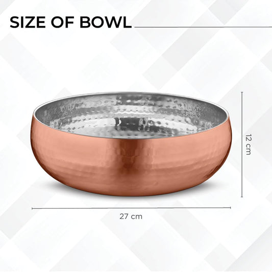 AvadorĀ® Set of 3 Premium Stainless Steel Salad Mixing Bowl Hammered Finish | Handmade | Includes Salad Serving Utensils (Copper Plated)