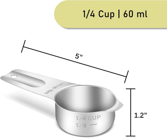 2PCS 1/4Cup (60ml, 2oz) Single Measuring Cup, Stainless Steel Measure Scoop, Metric and US Measurement, Heavy Duty, Dishwasher Safe