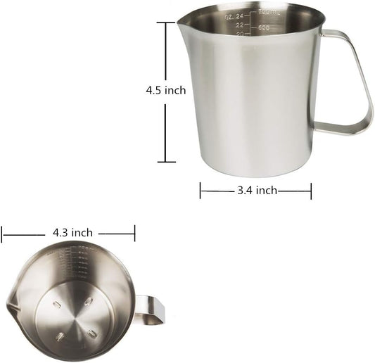 Measuring Cup, Stainless Steel Measuring Cup (24 Ounce/ 0.7 Liter), Milk Frothing Pitcher, Steaming Pitcher, Milk Frothing Cup with Marking with Handle for Espresso Machines, Latte Art