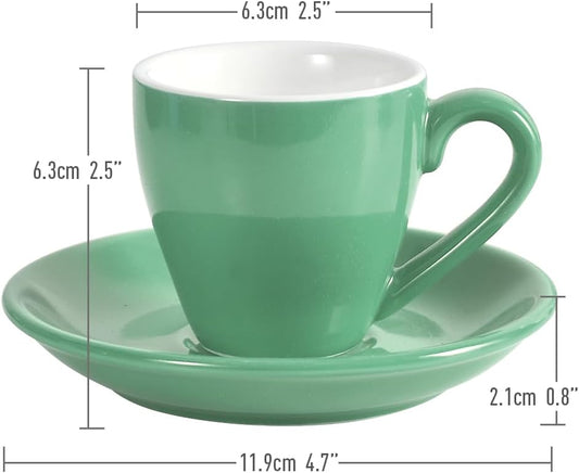 Porcelain Espresso Cup with Saucer And Stainless Steel mini Spoons, Espresso shot Cup, 80ml/2.7Oz, Pack of 2, Cyan