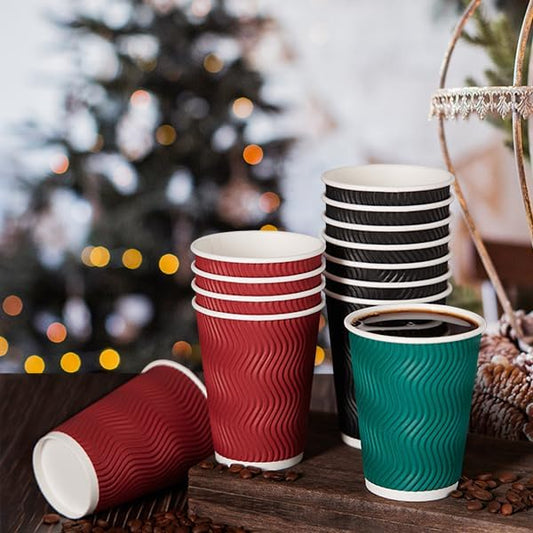 MUCHII 12 oz Paper Coffee Cups, 120 Count Multicolor Disposable Insulated Ripple Paper Cups for Tea Hot Chocolate