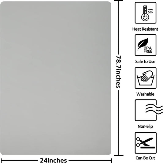 Silicone Mats for Kitchen Counter, Nonslip Silicone Mats for Crafts Countertop Protector Heat Resistant Mat (78.7” x 24” x 0.08”, Grey)