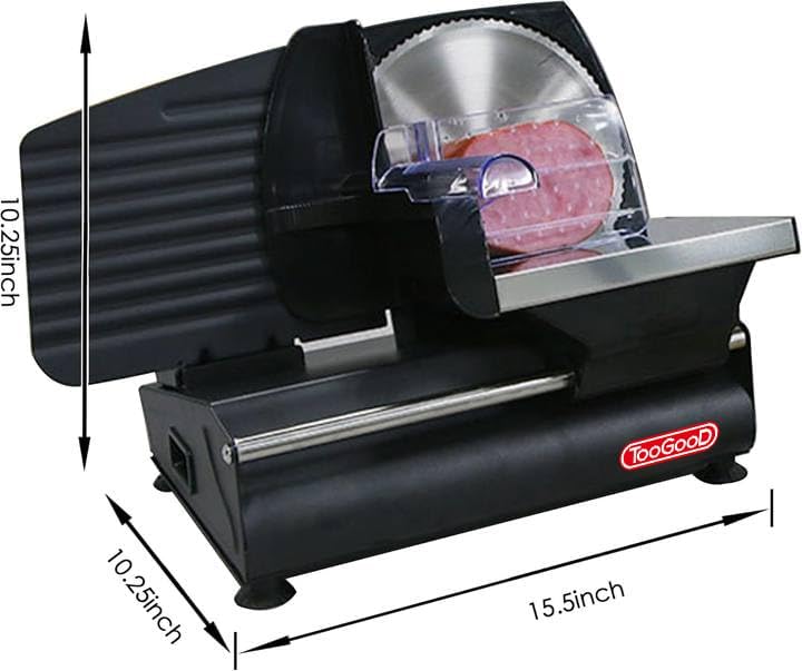 TOOGOOD 7.5" Meat Slicer, Electric Food Slicer Machine with Removable Stainless Steel Blade, Deli Food Slicer for Home Use, Slicing Frozen Meat,Hard Cheese, Ham and Deli,Black