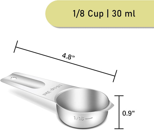 2PCS 1/8Cup (30ml, 1oz) Single Measuring Cup, Stainless Steel Measure Scoop, Metric and US Measurement, Heavy Duty, Dishwasher Safe