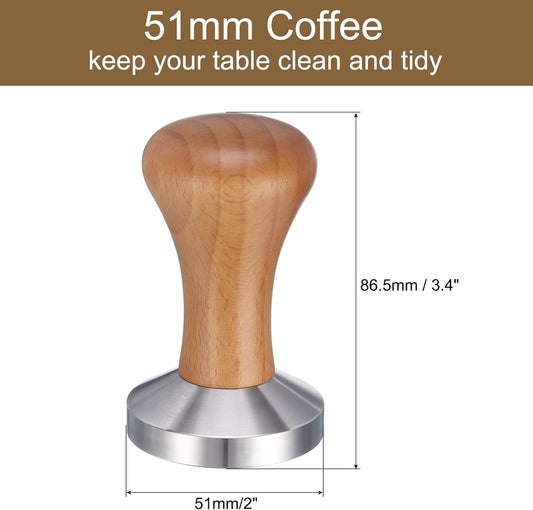 uxcell 58mm Espresso Tamper, Stainless Steel Press Tool Tamper with Wooden Handle, Espresso Accessories for Baristas, Home, Shops, Cafe (Flat Base, Deep Wooden)