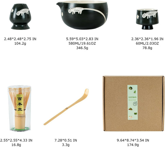 Unique Cat Matcha Tea Set, Matcha Bowl with Spout, 2 Cups, Bamboo Whisk, Chasen Holder & Scoop, 6 Pcs Matcha Set for Tea Ceremony & Unique Gift for Matcha Lover