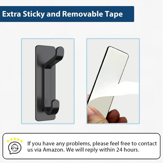Wall Hooks for Coat and Towel: 13LB Adhesive Door Hanger Stick on, Black 6 Pack