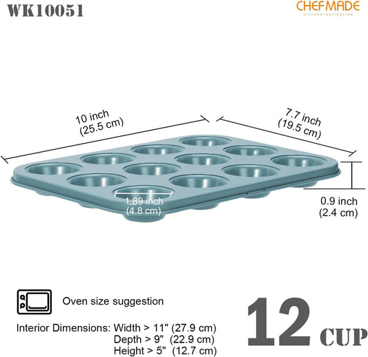 CHEFMADE Mini Muffin Cake Pan, Nonstick 12 Cavity Mini Muffin Bakeware Cupcake Pan for oven Baking(Green)