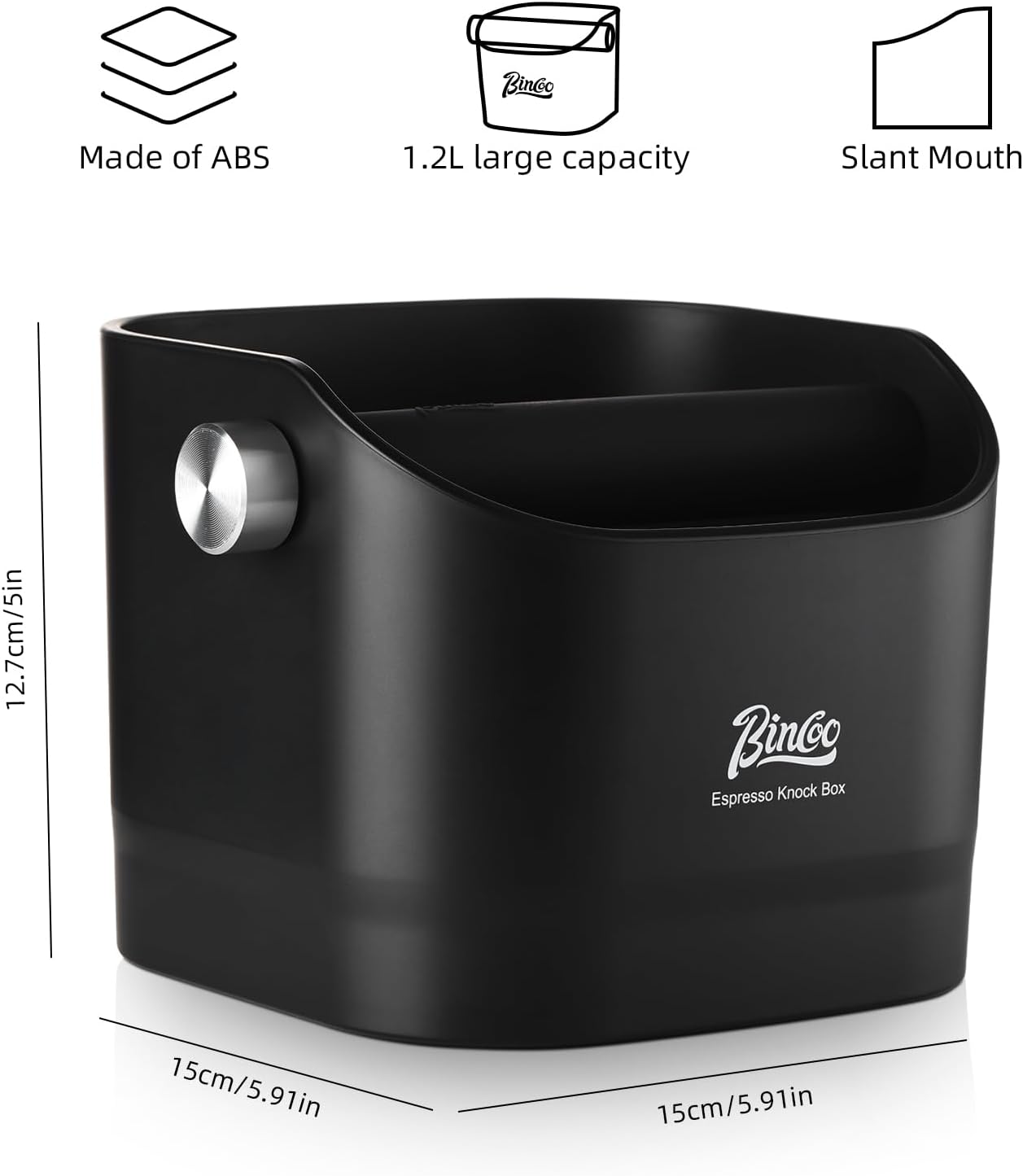 Espresso Knock Box - Bincoo Black Espresso Machine Knock Box/Espresso Grounds Knock Box, Barista Style Coffee Knock Box for Grounds with Removable Shock-Absorbent Knock Bar and Anti-Slip Base. (Black)